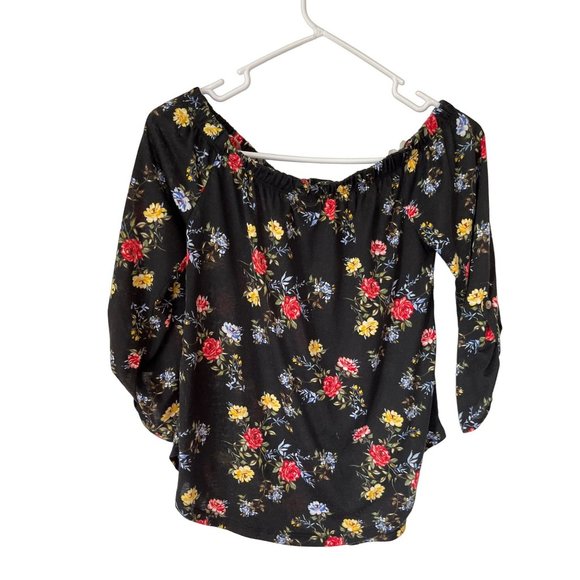 Rue 21 Women's Blouse Size Medium Floral Print Off The Shoulder Button Up Sleeve - Picture 2 of 6